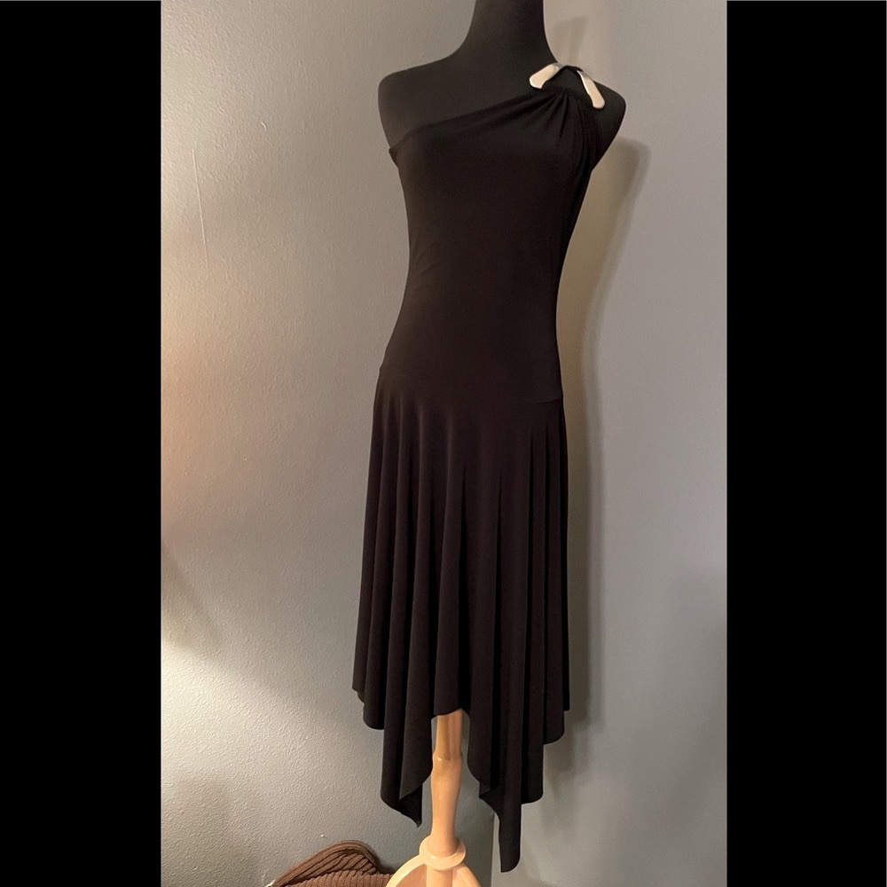 Pia black, asymmetrical, one shoulder, swing dress.